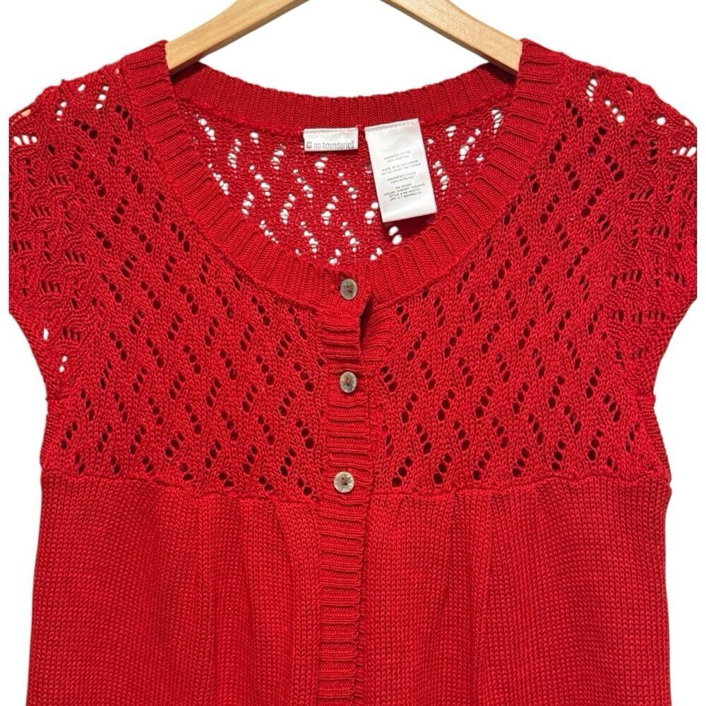 Y2K Babydoll Cherry Tomato Red Cardigan Sweater Knit Short Sleeve Womens Medium - Picture 3 of 8